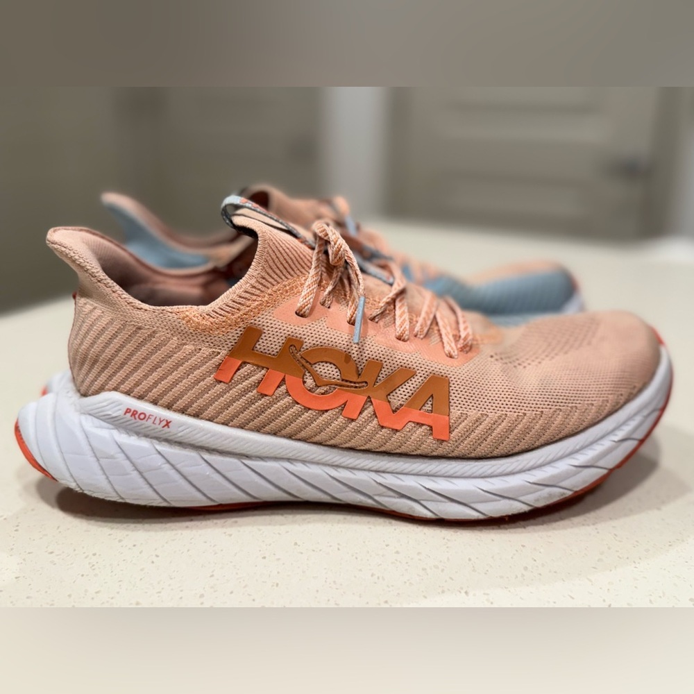 HOKA Carbon X 3 Performance Running Shoes Peach Blue Women's 10.5 B